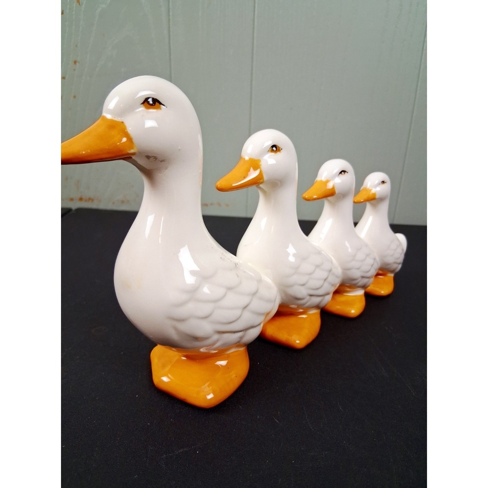 Vintage Goose Family Figurine 4 Geese in a Row Cottagecore Farm Decor MCM Folk